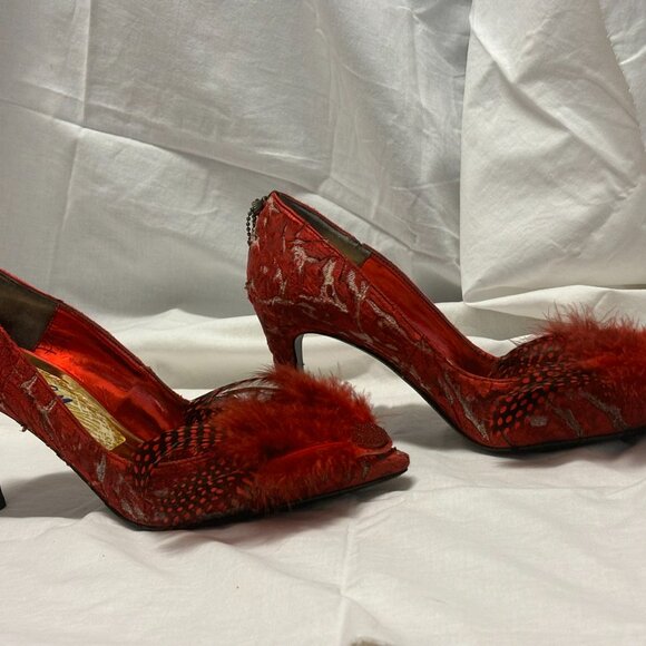 Unique Upcycled Red Distressed Heels *One of a Kind* Victorian Gothic Crushed - Picture 3 of 10